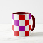 Rot-Weiß-Lila Karomuster-Design Tasse (VorderseiteRechts)