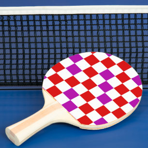 Rot Weiß Lila Karomuster Design  Tischtennis Schläger
