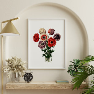 Rot Weiß Lila Vintage melancholische Blumen Poster