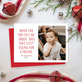 Rot-Weiß-Liste Fragend für einen Freund Funny Feiertagskarte