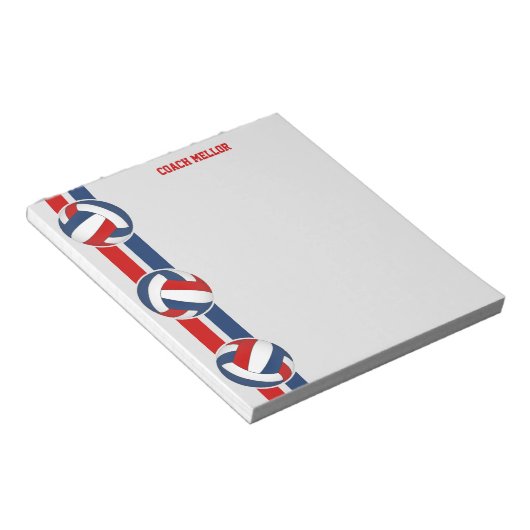 Rot-Weiß-Mannschaft Farben Volleyball-Coach Custom Notizblock (angewinkelt)
