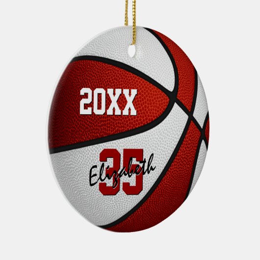 Rot-Weiß-Mannschaft: Jungs-Basketball Keramik Ornament (Rechts)