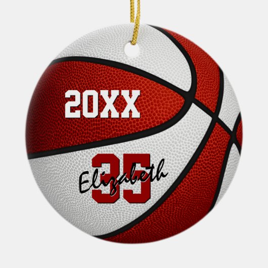 Rot-Weiß-Mannschaft: Jungs-Basketball Keramik Ornament (Vorne)
