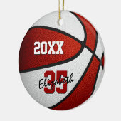 Rot-Weiß-Mannschaft: Jungs-Basketball Keramik Ornament (Links)