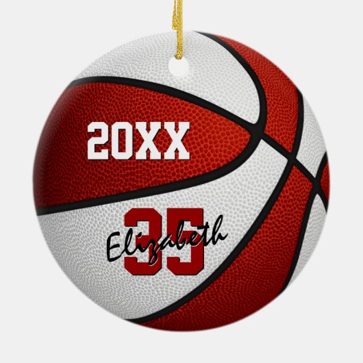 Rot-Weiß-Mannschaft: Jungs-Basketball Keramik Ornament (Hinten)