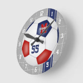 Rot-Weiß Mannschaftsfarben Farbenfrohe Streifen Fu Runde Wanduhr (Winkel)
