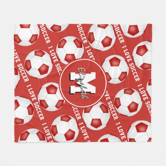 Rot-Weiß-Mannschaftsfarben I Liebe-Fußball-Textmus Fleecedecke (Vorderseite (Horizontal))