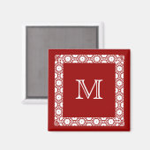 Rot-Weiß-Mit Monogramm Zimmertür-Markierung Magnet (Vorderseite/Rückseite)