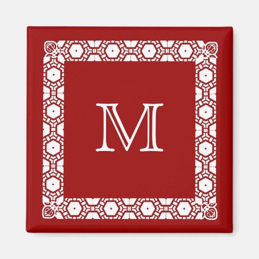 Rot-Weiß-Mit Monogramm Zimmertür-Markierung Magnet (Vorne)