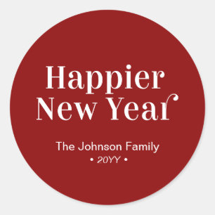 Rot & Weiß Moderne Frohes Neujahr-Feier Runder Aufkleber