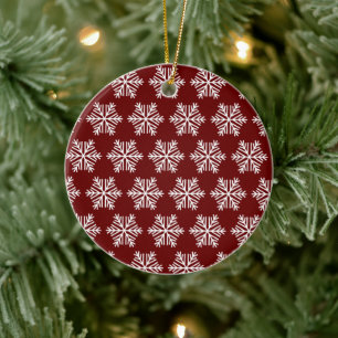 Rot-Weiß-modernes-Schneeflocken-Weihnachtsmuster Keramik Ornament