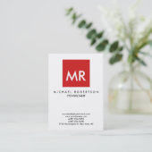 Rot-weiß-Monogramm-Elegant einzigartig Visitenkarte (Stehend Vorderseite)