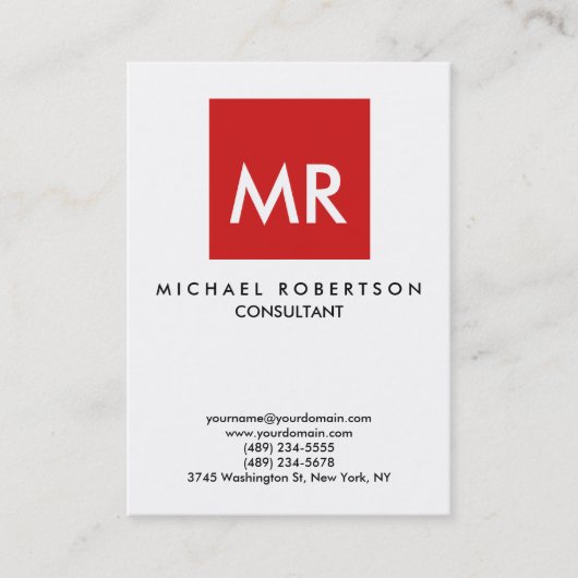 Rot-weiß-Monogramm-Elegant einzigartig Visitenkarte (Vorderseite)