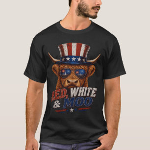 Rot Weiß & Moo Highland-Kuh-Shirt - Lustiges 4. Ju T-Shirt
