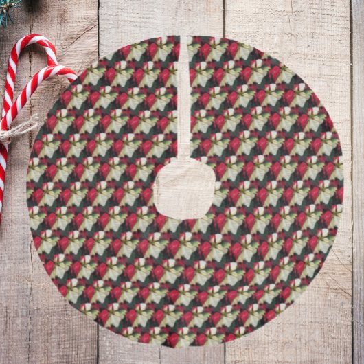 Rot-Weiß-Muster der Poinsettia Leinenimitat Weihnachtsbaumdecke