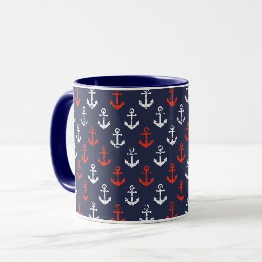 Rot-Weiß-Muster und Blaue Navy-Muster Tasse (Vorderseite Links)