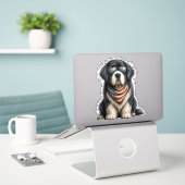 Rot, Weiß & Newf Doggo Aufkleber (Laptop auf Schreibtisch)