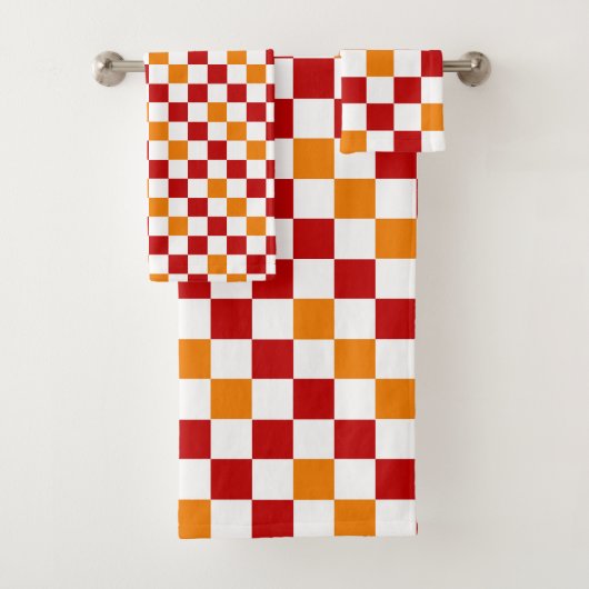 Rot-Weiß-Orange kariertes Musterdesign  Badhandtuch Set (Insitu)