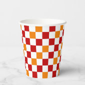 Rot-Weiß-Orange kariertes Musterdesign  Pappbecher (Rückseite)