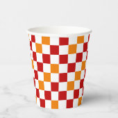 Rot-Weiß-Orange kariertes Musterdesign  Pappbecher (Rechts)