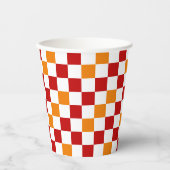 Rot-Weiß-Orange kariertes Musterdesign  Pappbecher (Vorderseite)