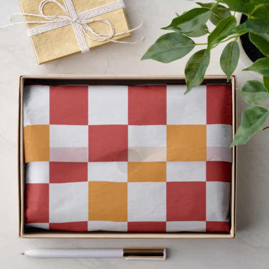Rot-Weiß-Orange kariertes Musterdesign  Seidenpapier (Geschenk)