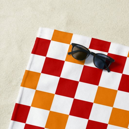 Rot-Weiß-Orange kariertes Musterdesign Strandtuch (Beispiel)