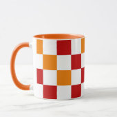 Rot-Weiß-Orange kariertes Musterdesign  Tasse (Links)