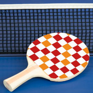 Rot-Weiß-Orange kariertes Musterdesign Tischtennis Schläger