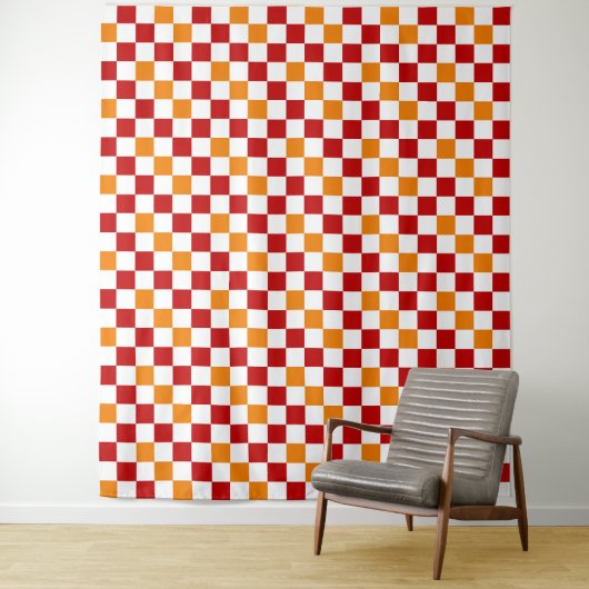 Rot-Weiß-Orange Karomuster-Design Wandteppich (Beispiel)