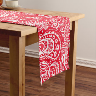 Rot-Weiß-Paisley-Muster Kurzer Tischläufer