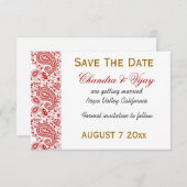 Rot-Weiß-Paisley Save the Date Hochzeit (Vorne/Hinten)