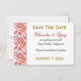 Rot-Weiß-Paisley Save the Date Hochzeit
