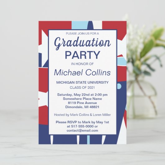 Rot-Weiß-Party Einladung und Blau (Stehend Vorderseite)