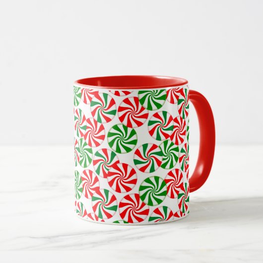 Rot-Weiß-Peppermint-Candy-Swirl-Muster Tasse (VorderseiteRechts)