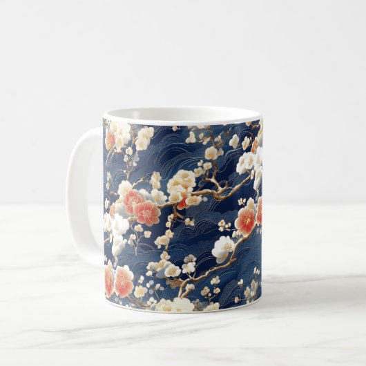 Rot-Weiß-Pflaumenblüte Kaffeetasse (Vorderseite Links)