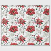 Rot & Weiß Poinsettia, Berries, Heilige Weihnachte Geschenkpapier (Flach)