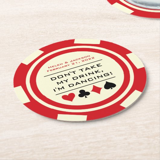 Rot-Weiß-Poker-Chip Ich tanze Drink Runder Pappuntersetzer (Angewinkelt)