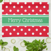 Rot-Weiß-Polka-Dose mit Personalisiertem Grün Geschirrtuch (Gefaltet)