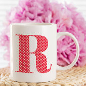 Rot-Weiß-Polka-Dot-Monogramm Kaffeetasse
