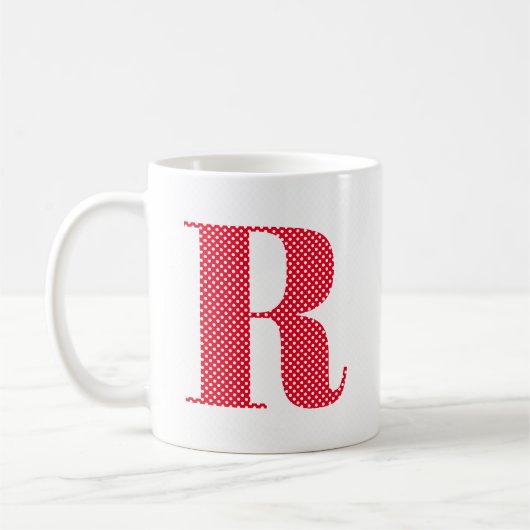 Rot-Weiß-Polka-Dot-Monogramm Kaffeetasse (Links)