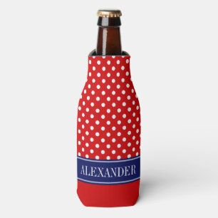 Rot-Weiß-Polka-Punkt CB-Navy-Name-Monogramm Flaschenkühler