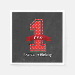 Rot-Weiß-Punktierte 1-Ein-Erstgeborene-Geburtstags Serviette