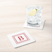 Rot-Weiß-Quadrat-Rahmen-Monogramm Rechteckiger Pappuntersetzer (Vor Ort)