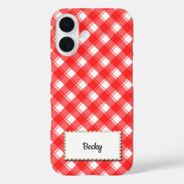 Rot-Weiß Retro-Gingham-Karo individuell iPhone 16 Hülle