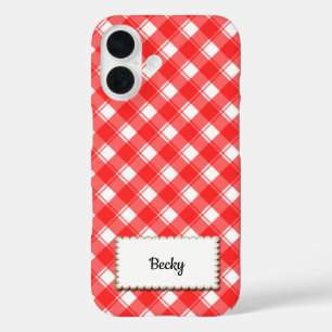 Rot-Weiß Retro-Gingham-Karo individuell iPhone 16 Hülle