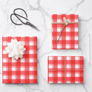 Rot-Weiß-Retro-Karomuster  Geschenkpapier Set
