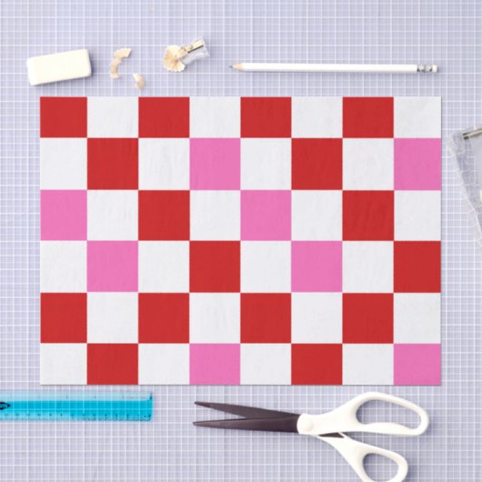 Rot Weiß Rosa Kariertes Musterdesign Seidenpapier (Handwerk)