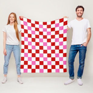 Rot-Weiß-Rosa Karomuster-Design Fleecedecke