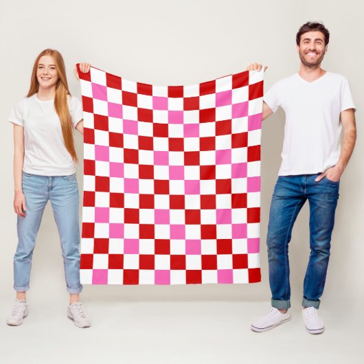 Rot-Weiß-Rosa Karomuster-Design Fleecedecke (Beispiel)
